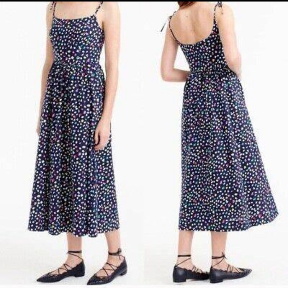 JCrew Ratti Happy Cat Sundress Navy Multi Dot Sz 4